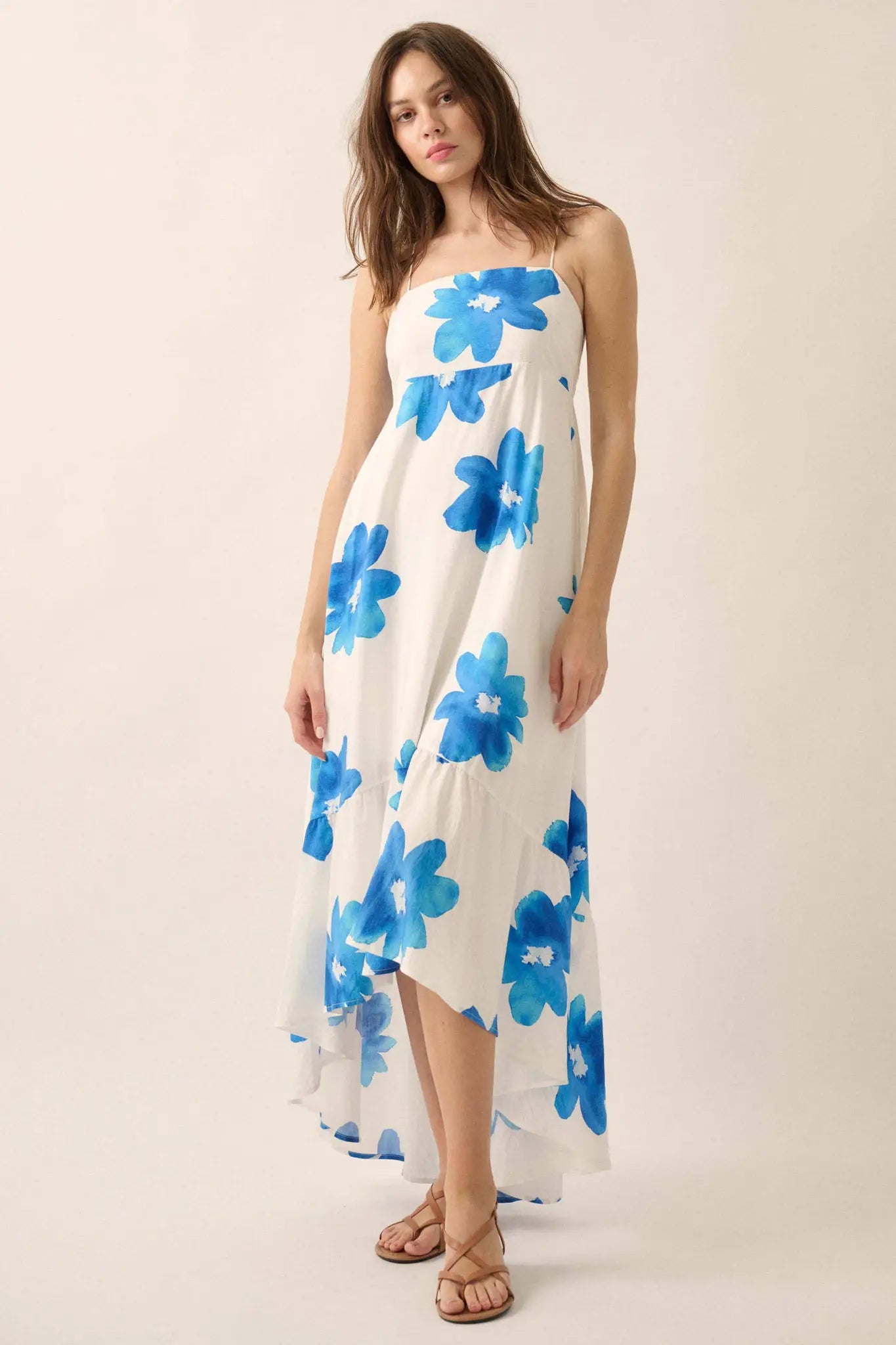 Beautiful Season Floral High-Low Ruffle Maxi Dress