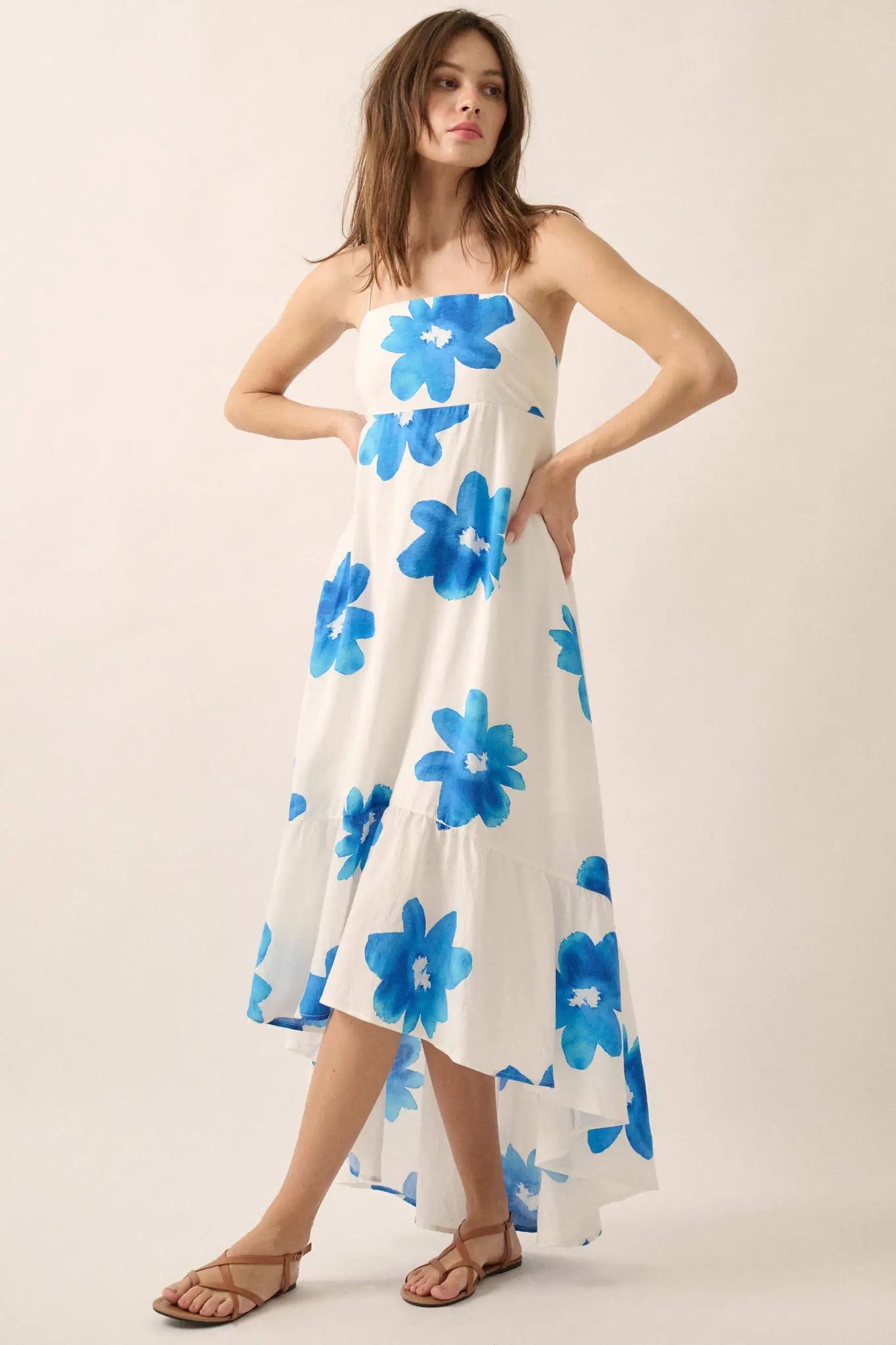 Beautiful Season Floral High-Low Ruffle Maxi Dress