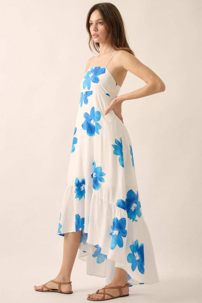 Beautiful Season Floral High-Low Ruffle Maxi Dress
