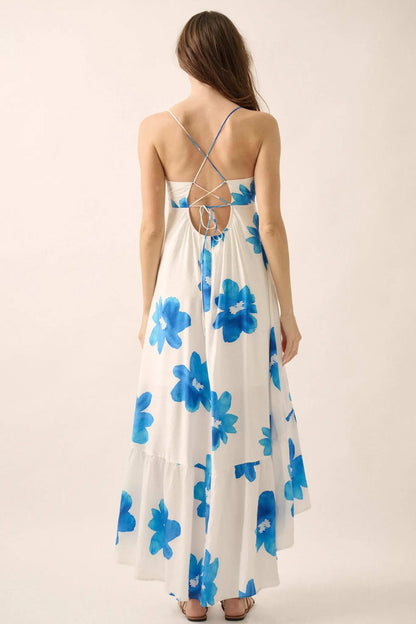 Beautiful Season Floral High-Low Ruffle Maxi Dress