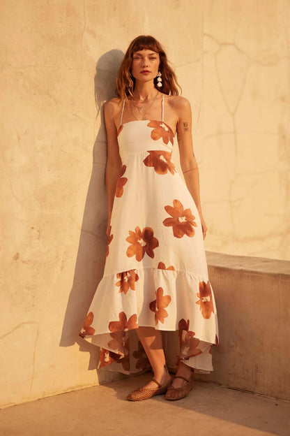 Beautiful Season Floral High-Low Ruffle Maxi Dress