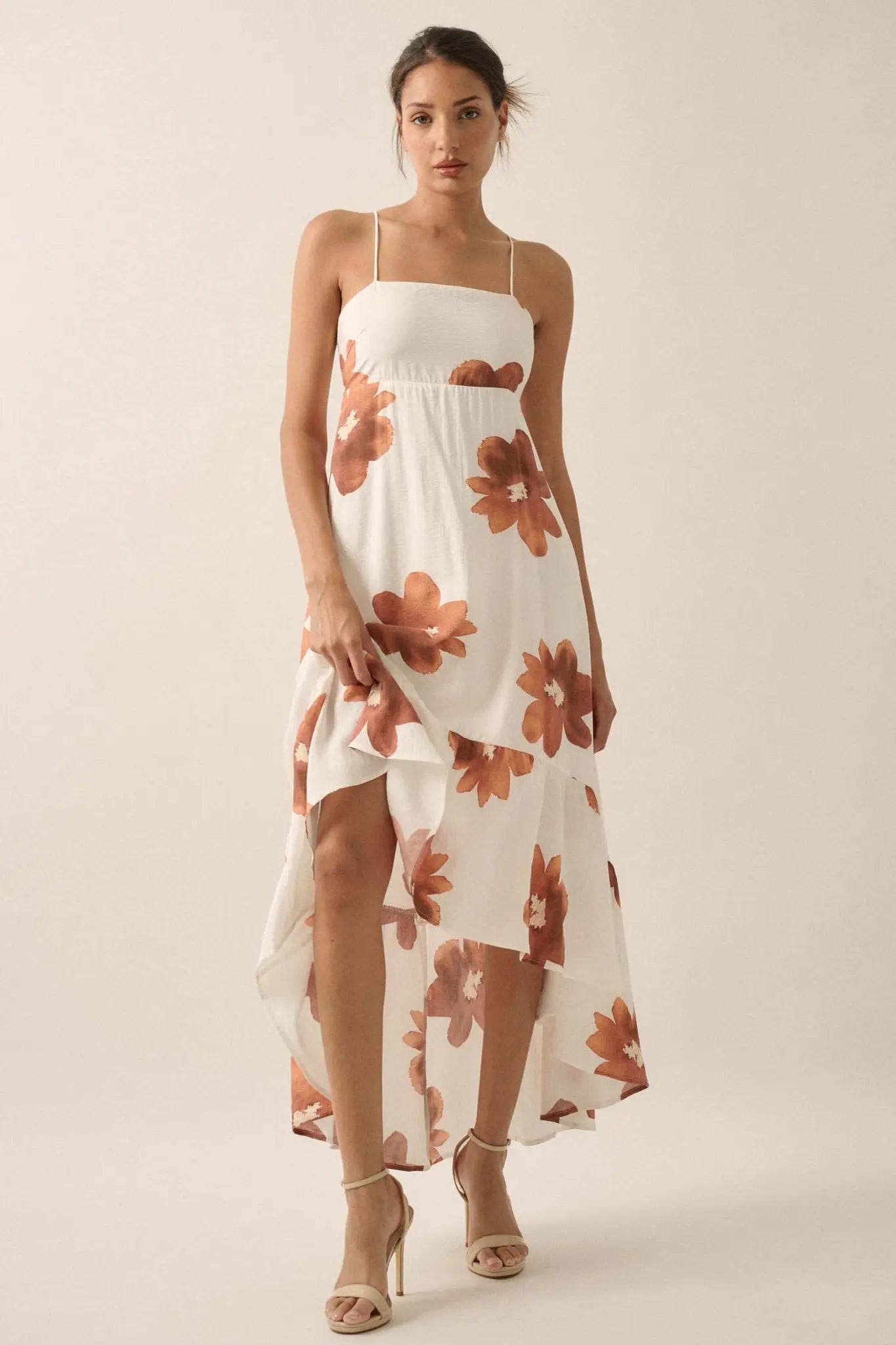 Beautiful Season Floral High-Low Ruffle Maxi Dress
