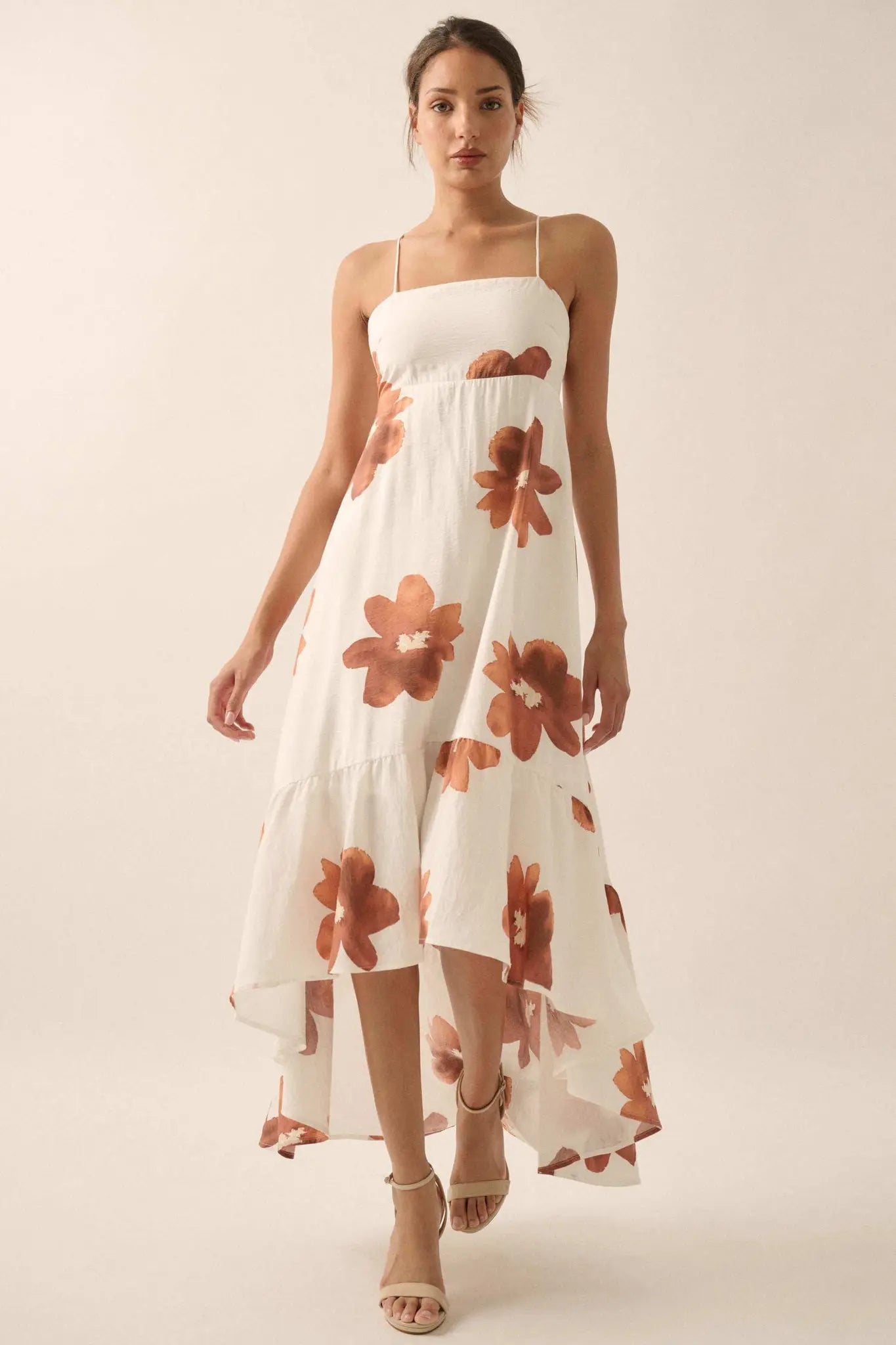 Beautiful Season Floral High-Low Ruffle Maxi Dress