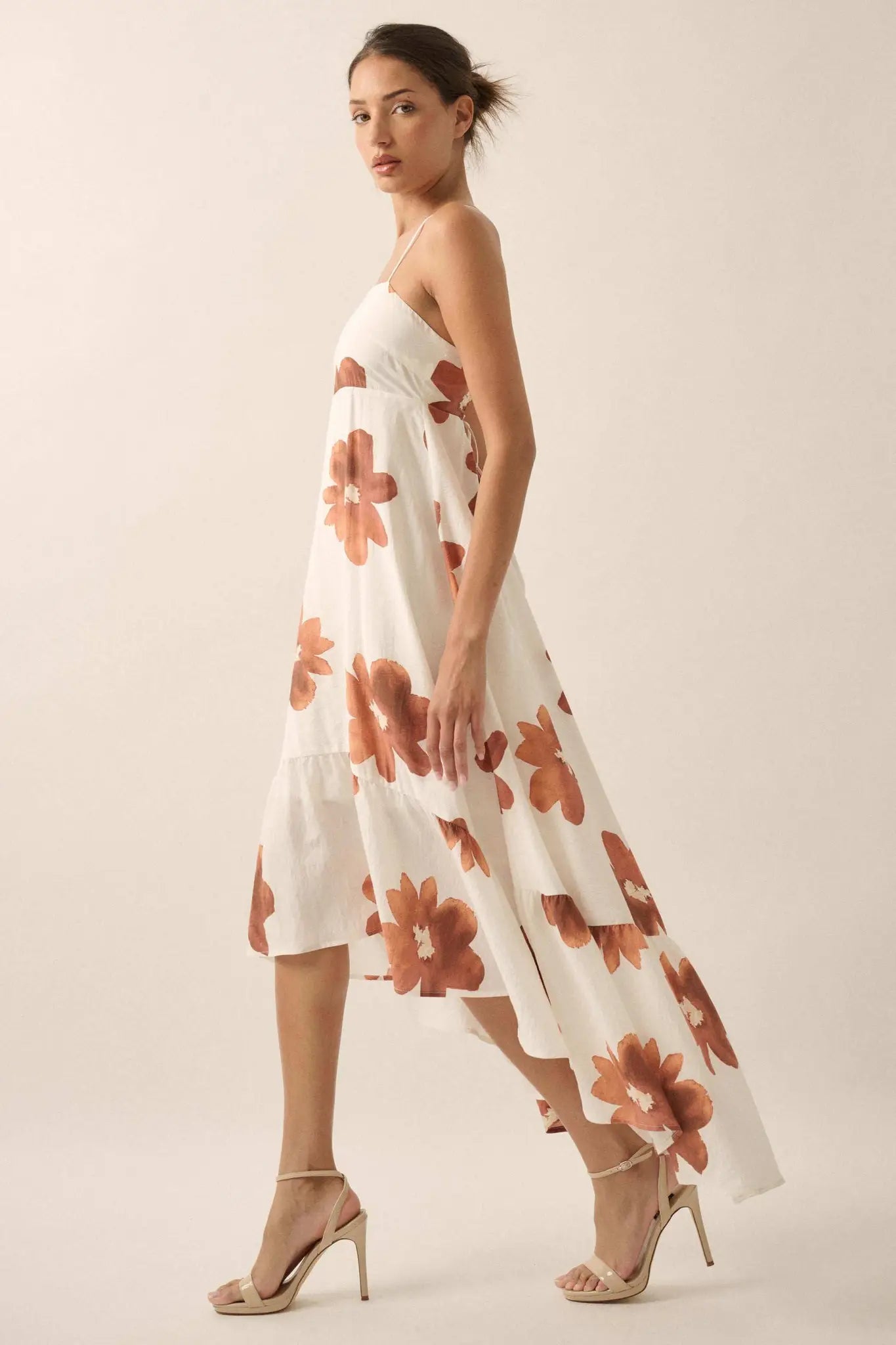 Beautiful Season Floral High-Low Ruffle Maxi Dress