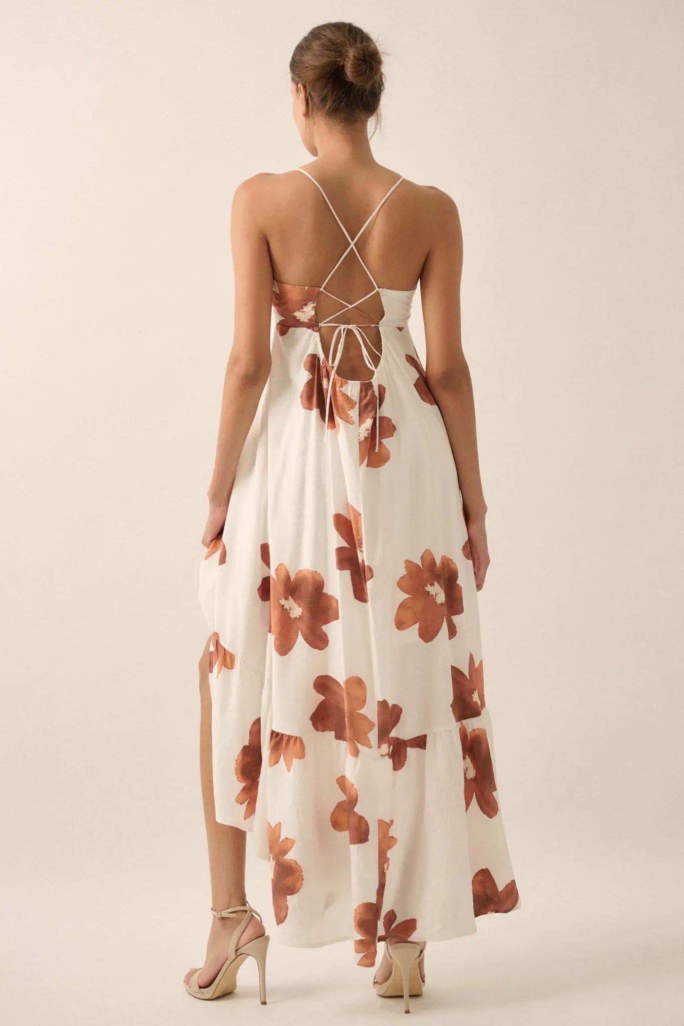Beautiful Season Floral High-Low Ruffle Maxi Dress