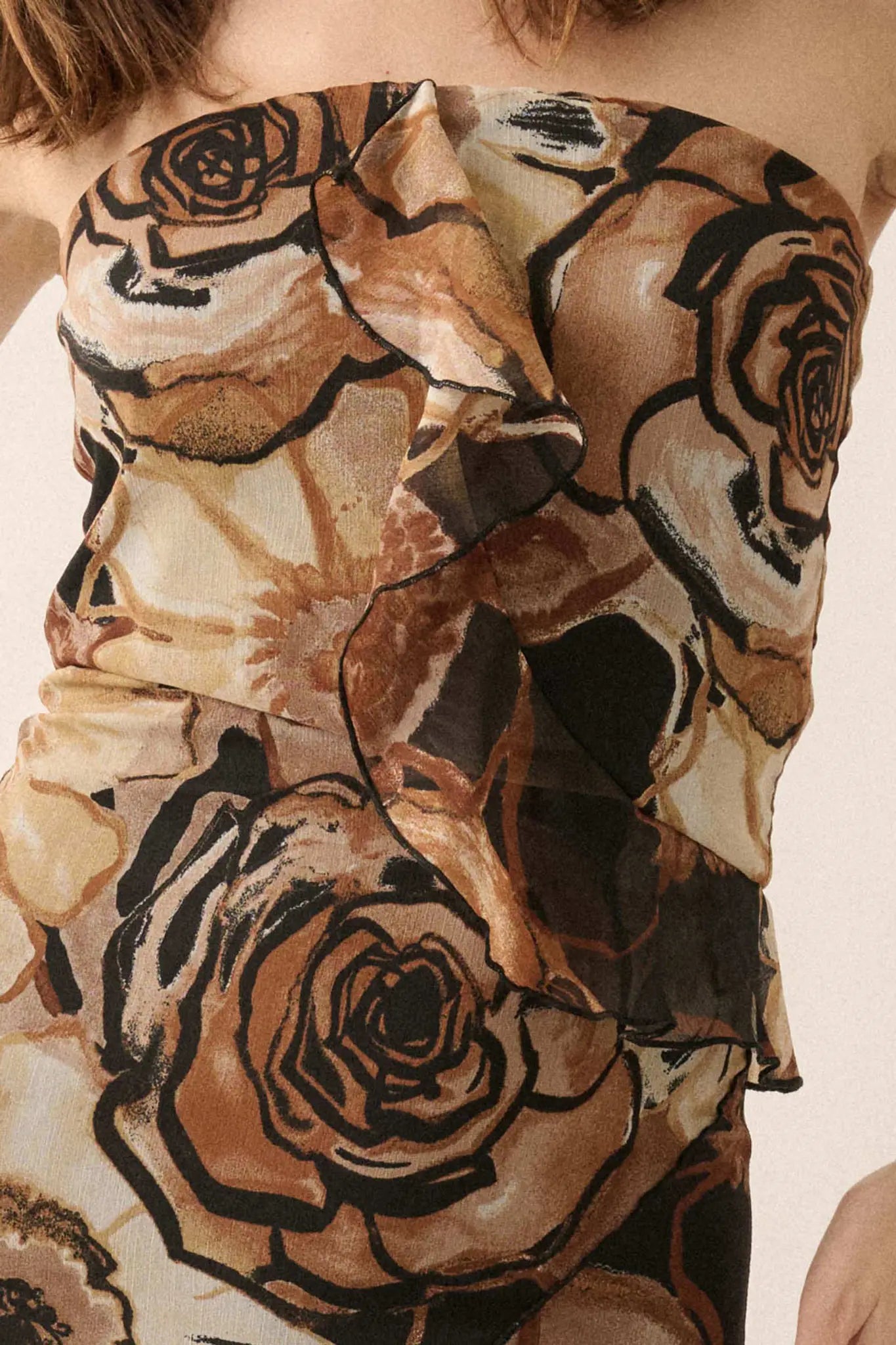 Blooming Wild Floral Chiffon Strapless Maxi Dress