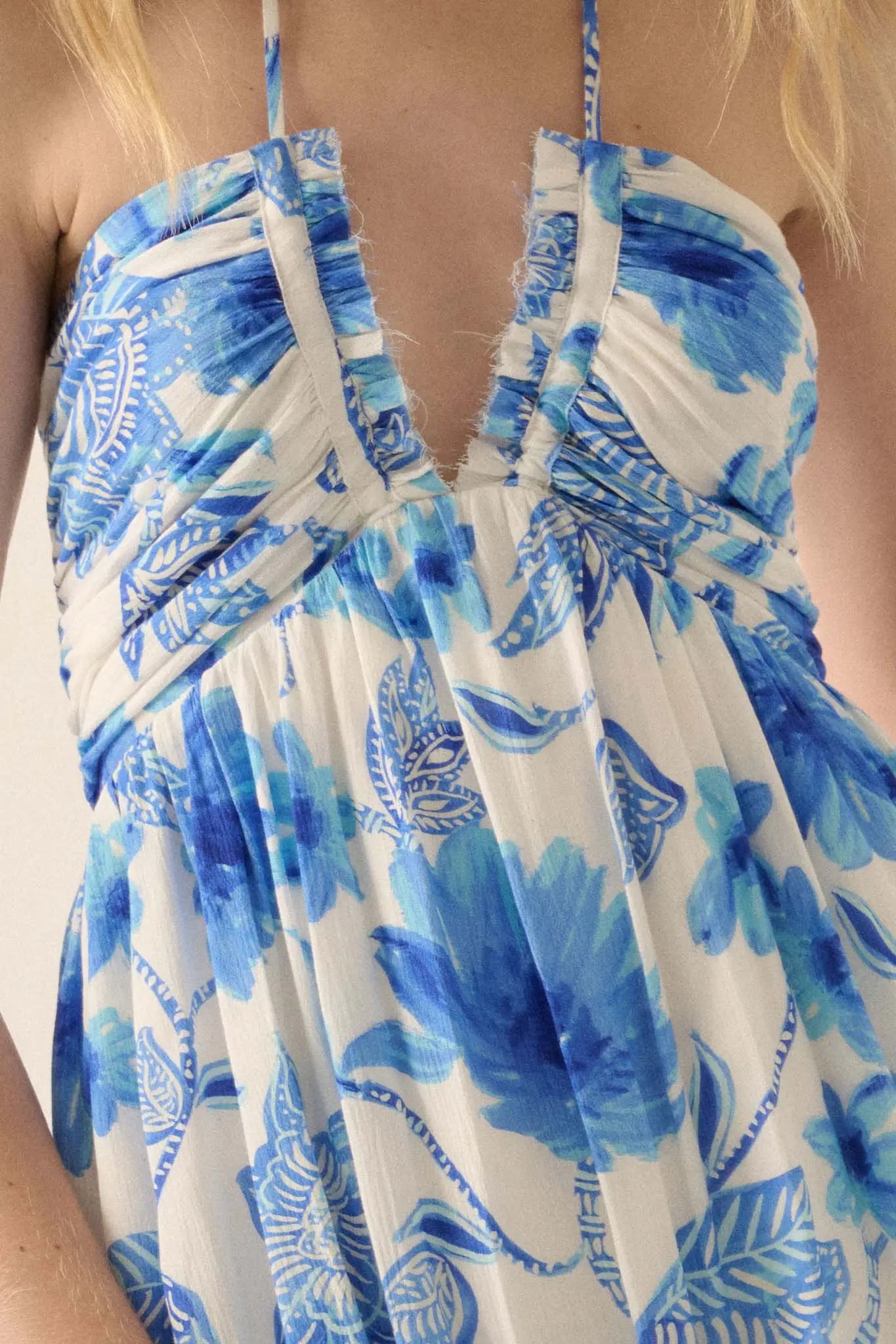 Blooming Season Floral Crepe Halter Maxi Dress