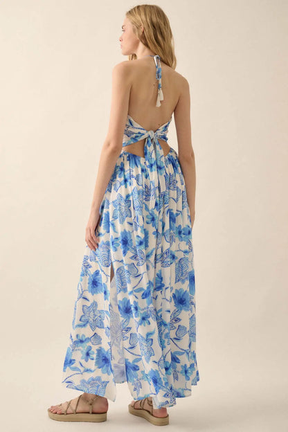 Blooming Season Floral Crepe Halter Maxi Dress