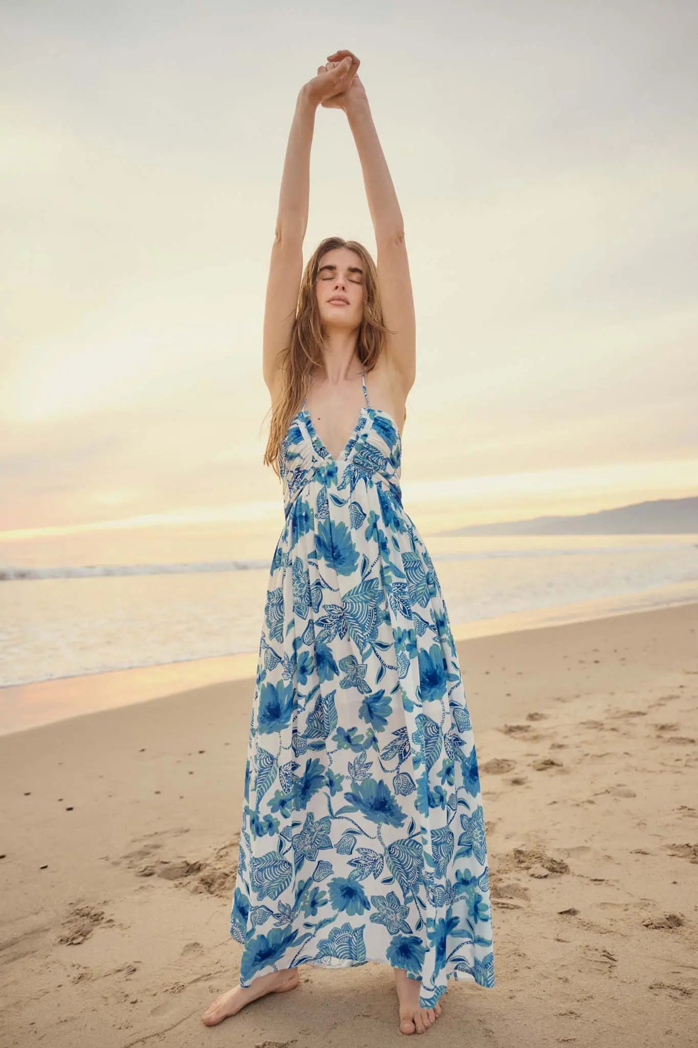 Blooming Season Floral Crepe Halter Maxi Dress