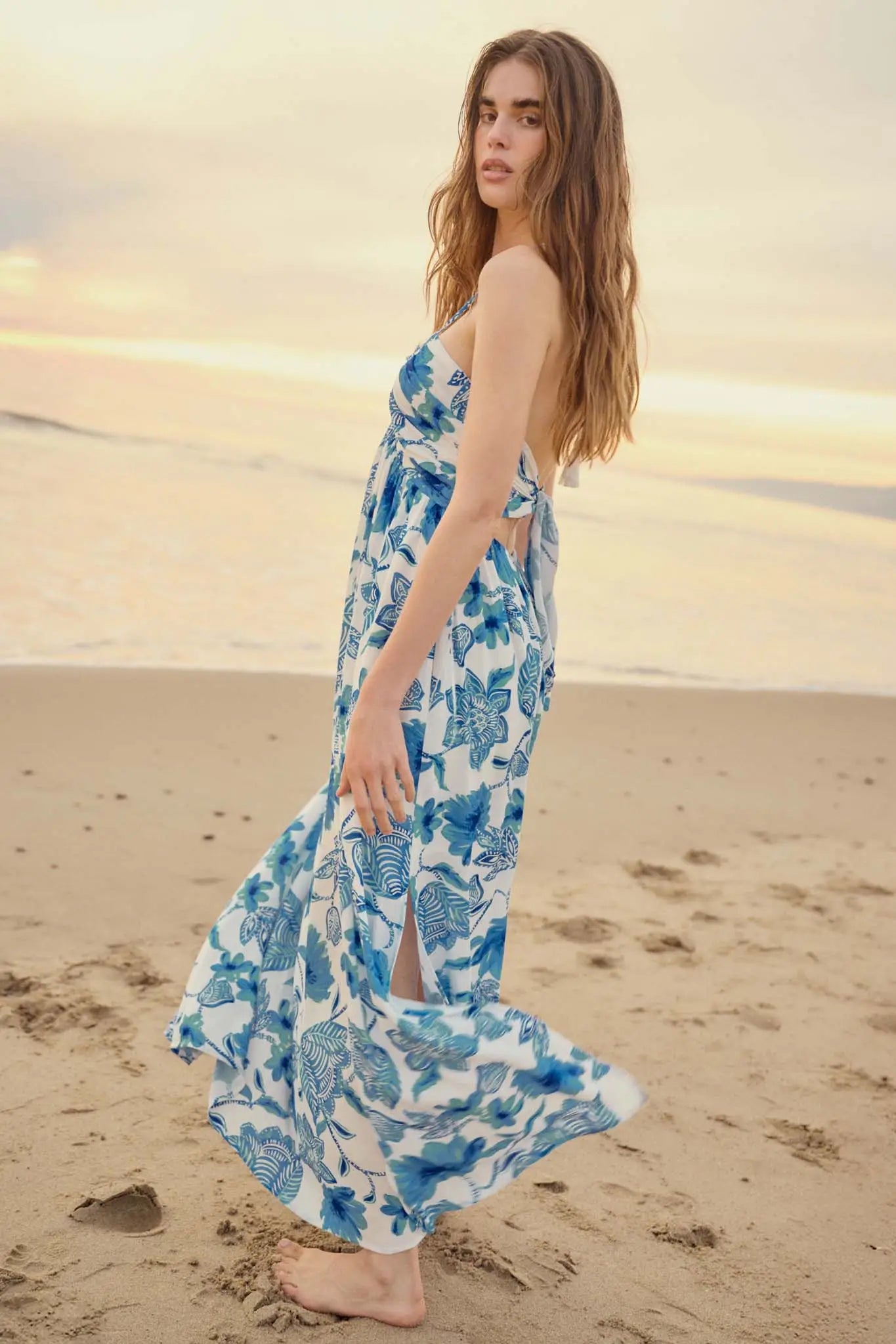 Blooming Season Floral Crepe Halter Maxi Dress