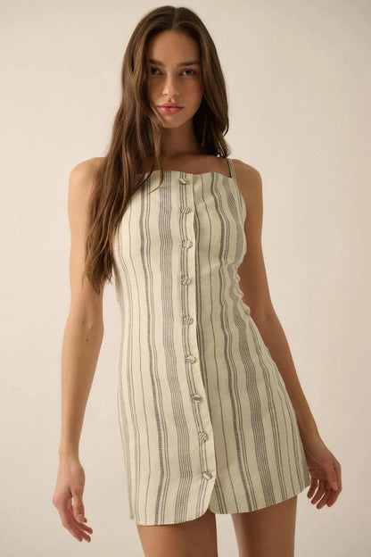 Play Along Pinstripe Button-Front Mini Dress