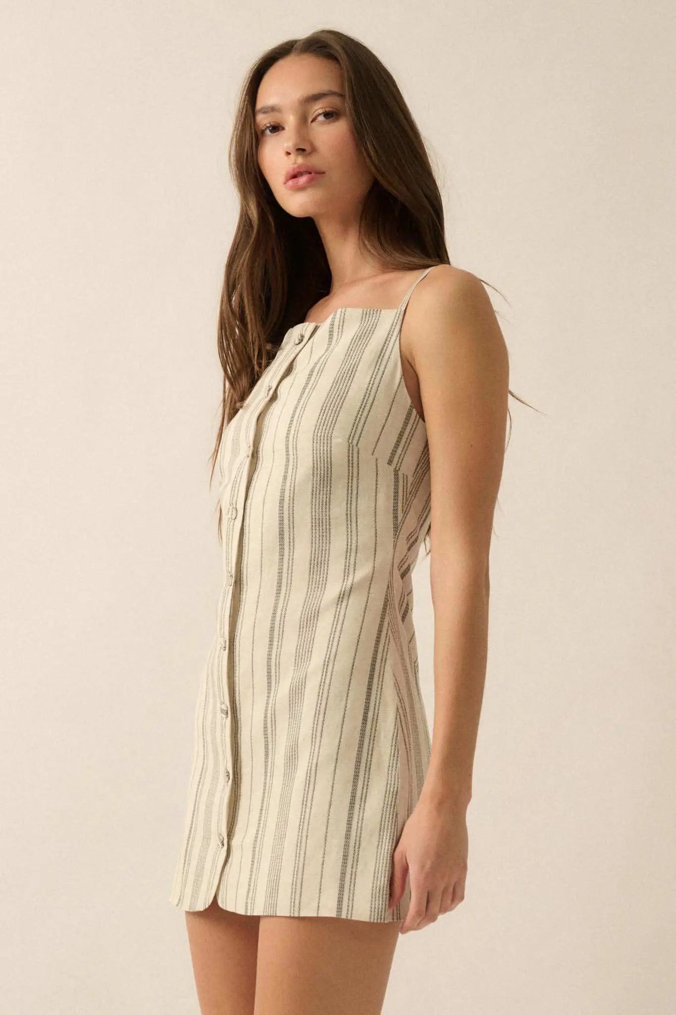 Play Along Pinstripe Button-Front Mini Dress