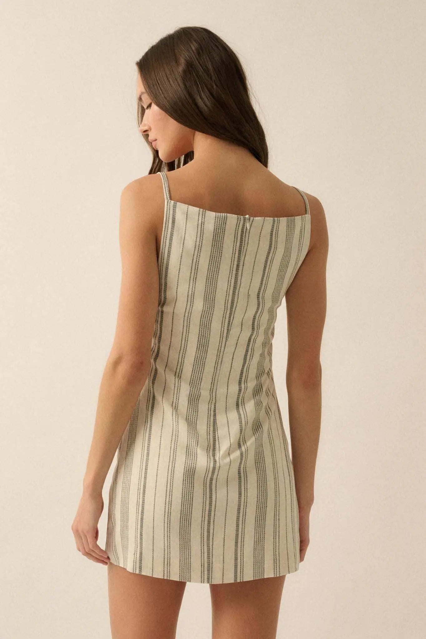 Play Along Pinstripe Button-Front Mini Dress
