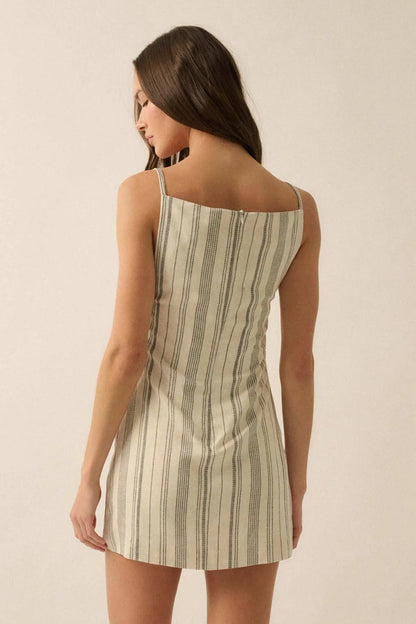 Play Along Pinstripe Button-Front Mini Dress