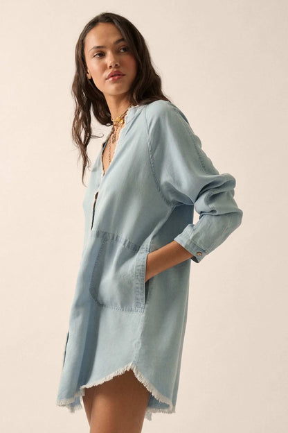 Blue Monday Raw-Edge Denim Mini Shirt Dress