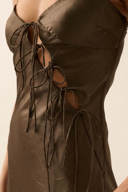 Satin Sensation Textured Satin Cutout Maxi Dress