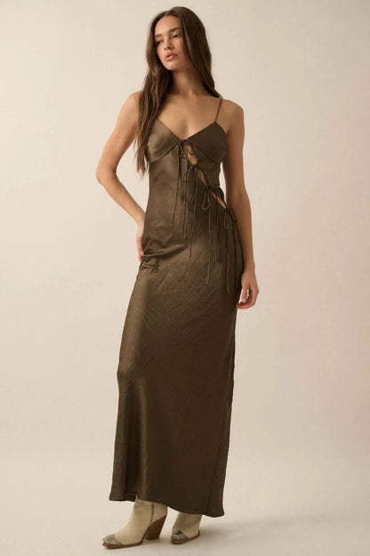 Satin Sensation Textured Satin Cutout Maxi Dress