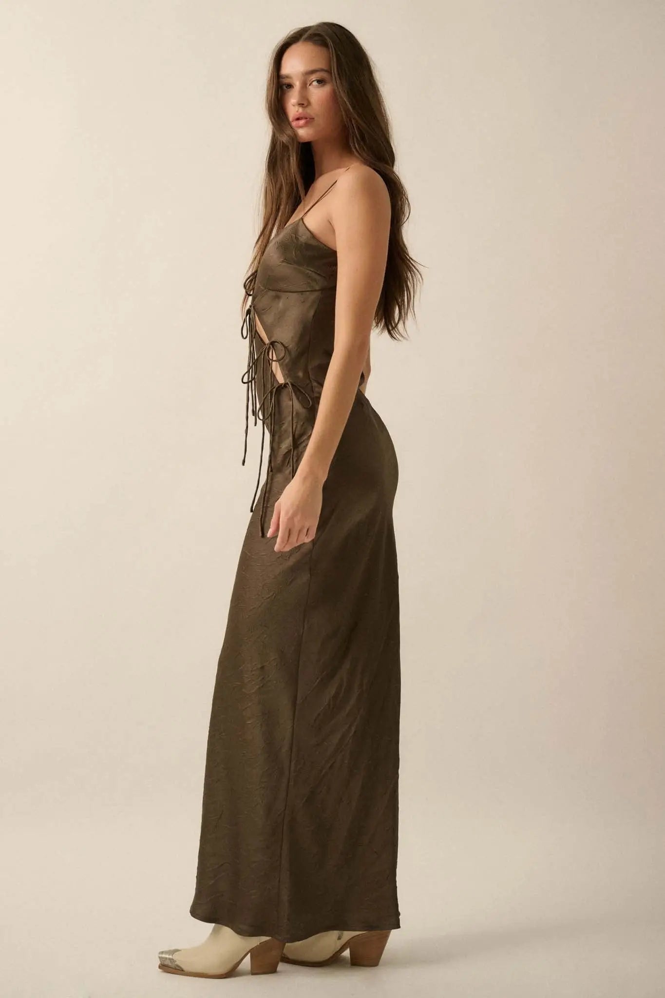 Satin Sensation Textured Satin Cutout Maxi Dress