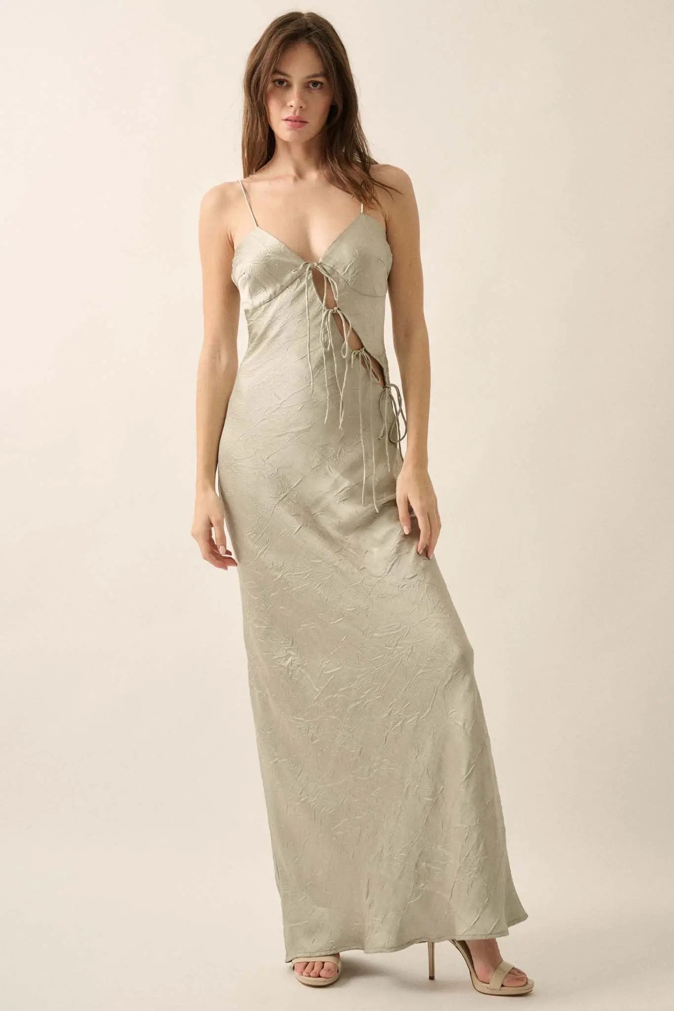 Satin Sensation Textured Satin Cutout Maxi Dress