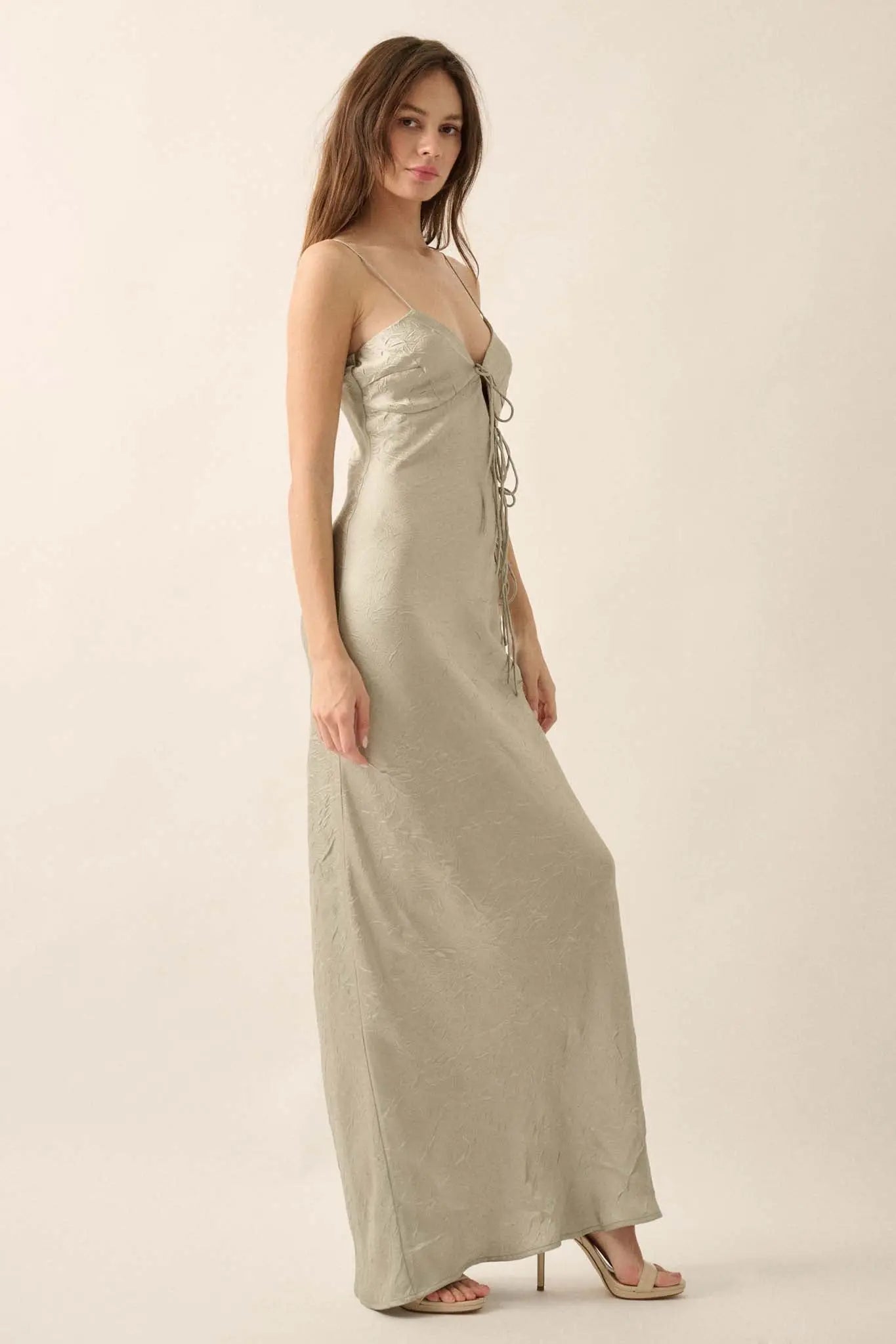 Satin Sensation Textured Satin Cutout Maxi Dress