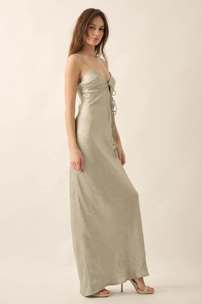 Satin Sensation Textured Satin Cutout Maxi Dress