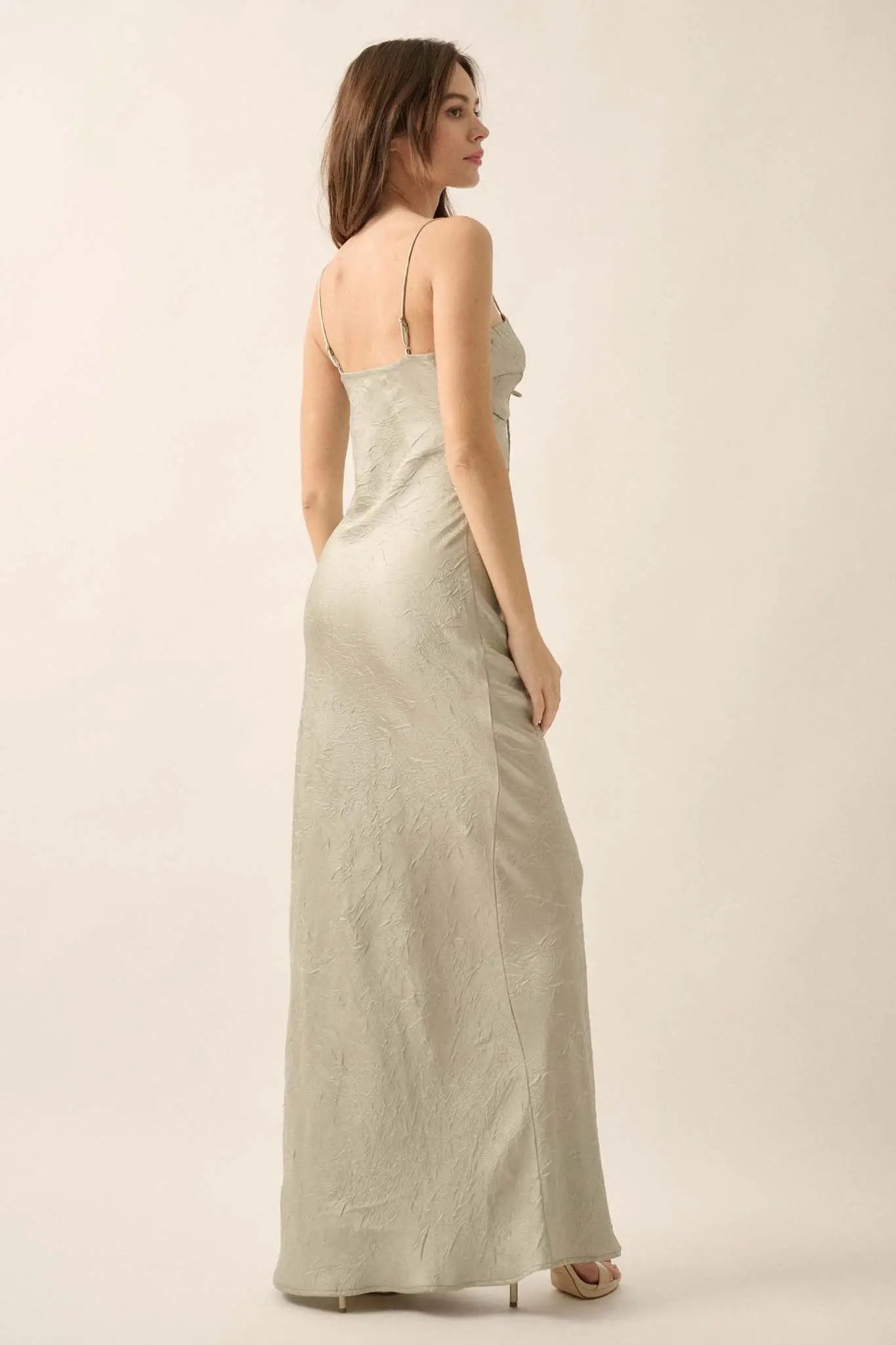 Satin Sensation Textured Satin Cutout Maxi Dress