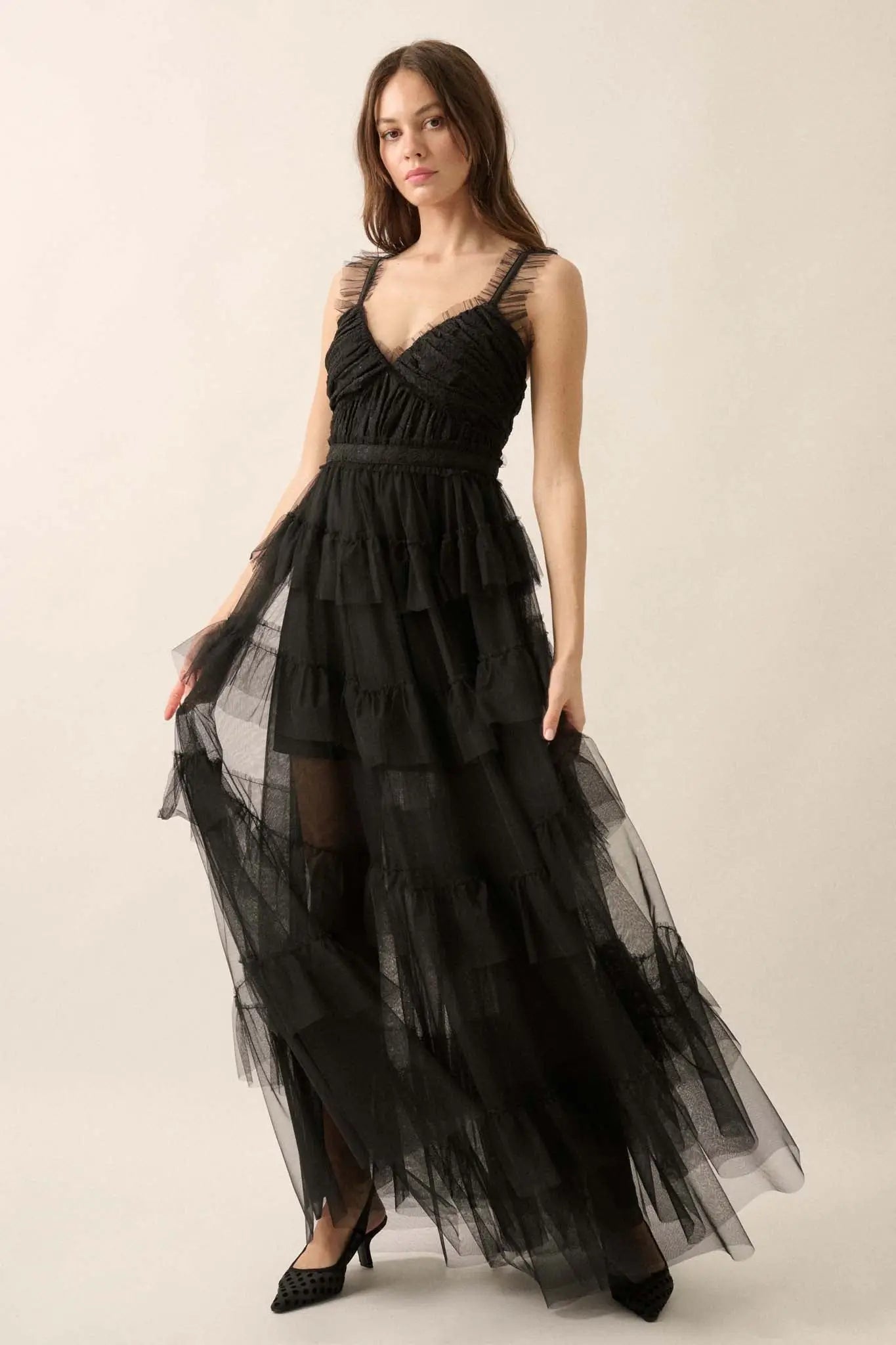 Frill of It All Ruffled Tulle and Lace Maxi Dress