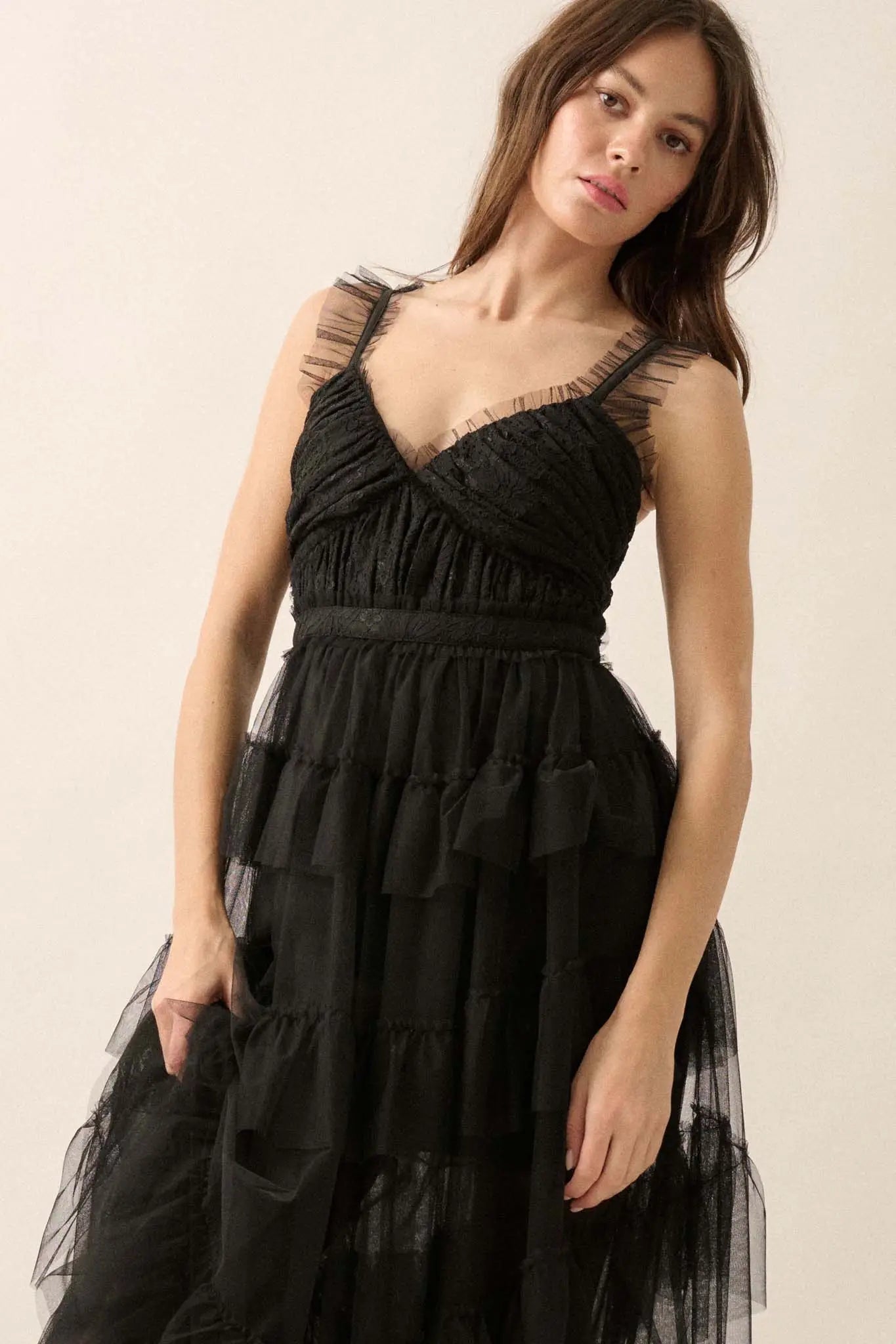 Frill of It All Ruffled Tulle and Lace Maxi Dress