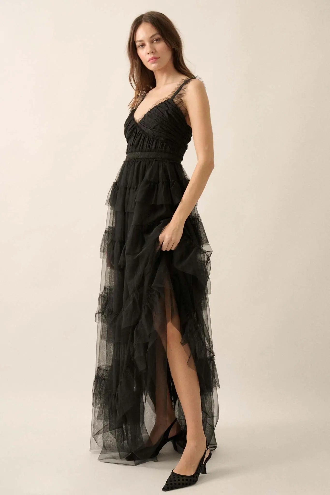 Frill of It All Ruffled Tulle and Lace Maxi Dress