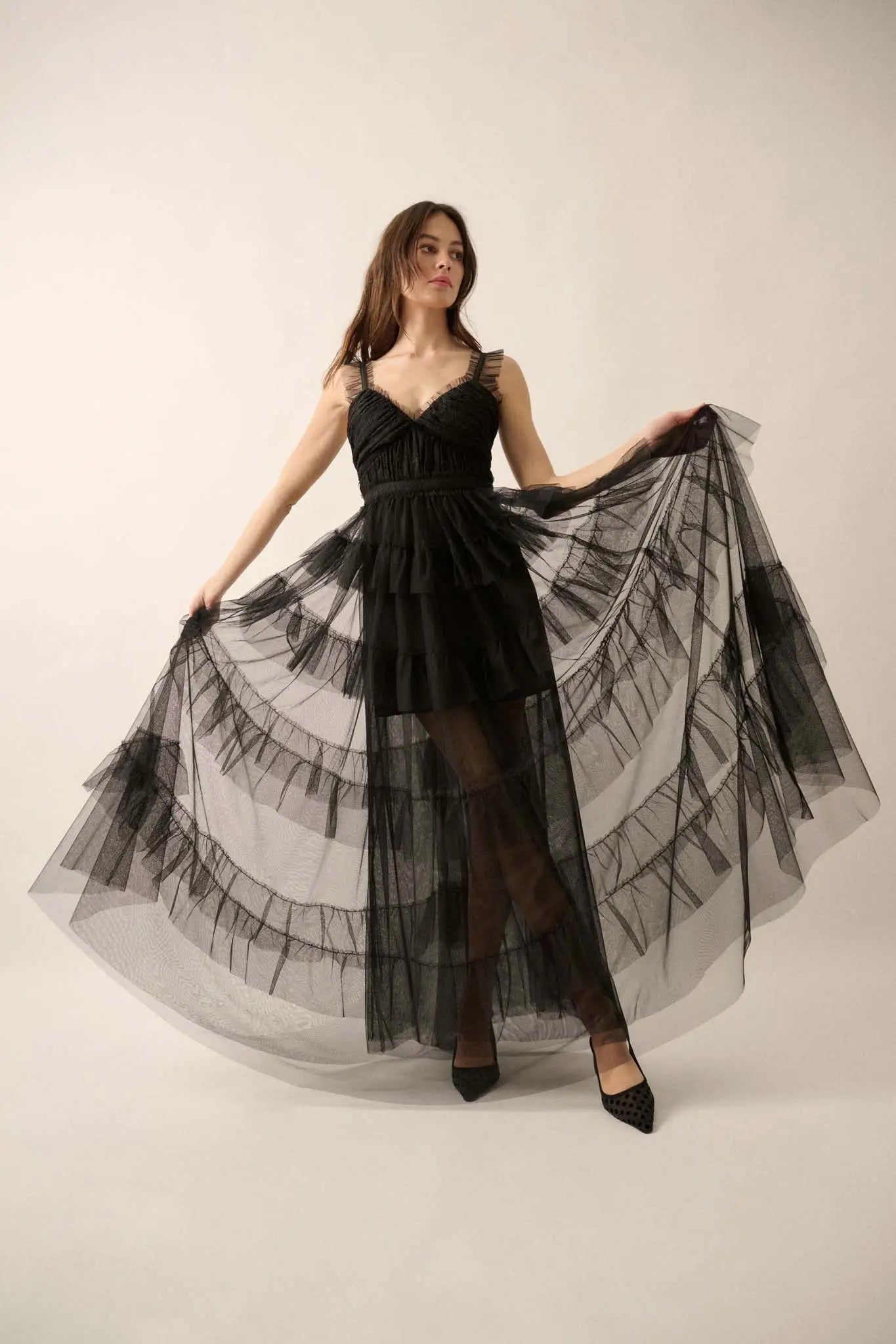 Frill of It All Ruffled Tulle and Lace Maxi Dress
