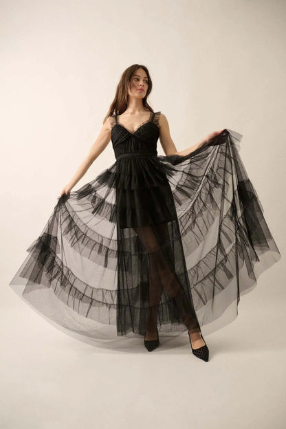 Frill of It All Ruffled Tulle and Lace Maxi Dress