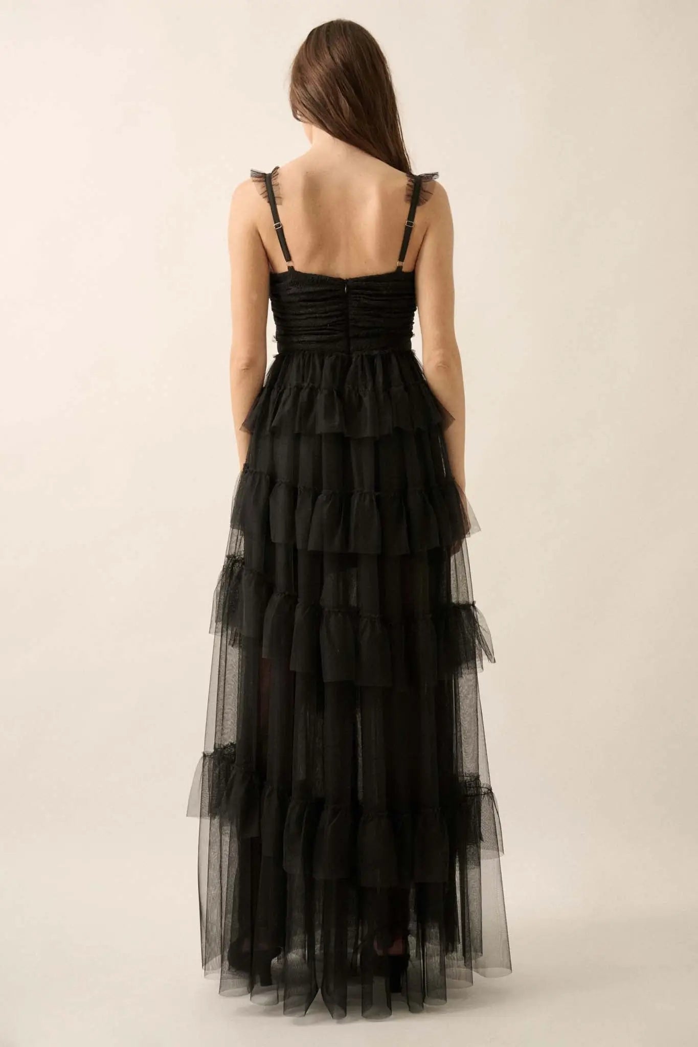 Frill of It All Ruffled Tulle and Lace Maxi Dress
