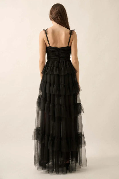 Frill of It All Ruffled Tulle and Lace Maxi Dress