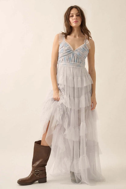 Frill of It All Ruffled Tulle and Lace Maxi Dress