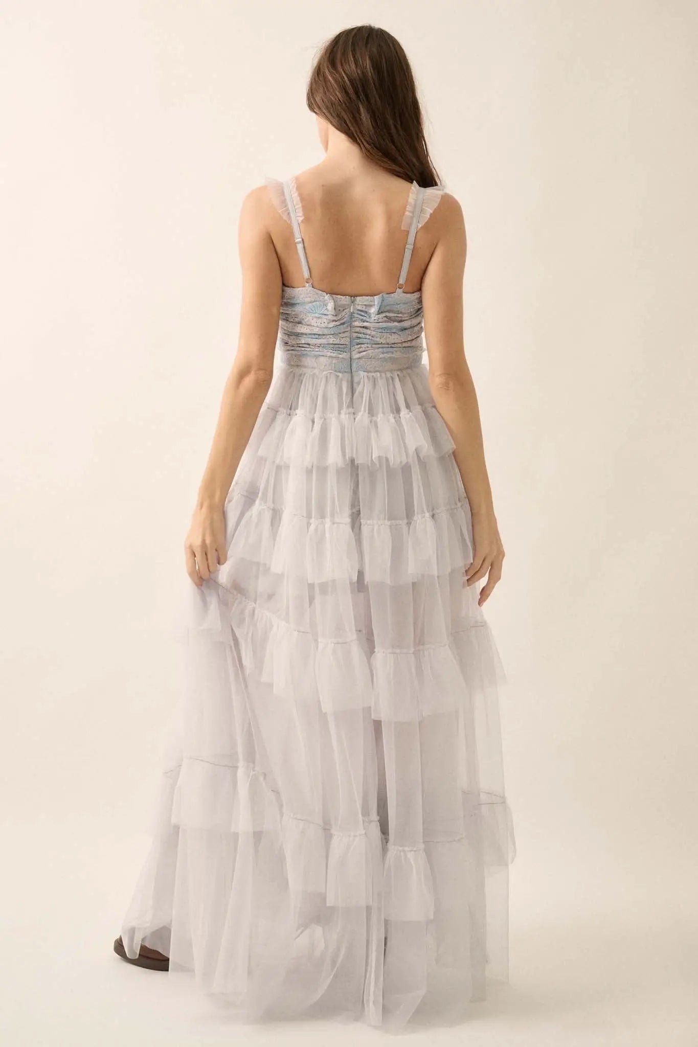 Frill of It All Ruffled Tulle and Lace Maxi Dress