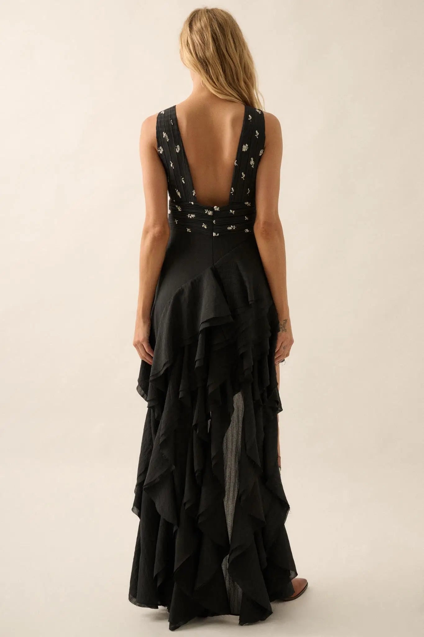 All for You Asymmetrical Tiered Ruffle Maxi Dress