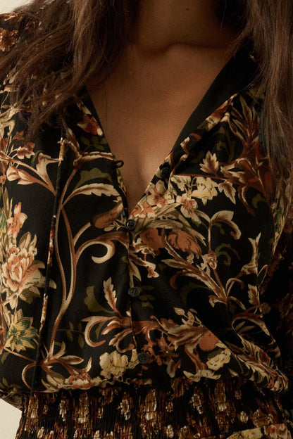 Dramatic Blooms Floral Mesh Buttoned Midi Dress