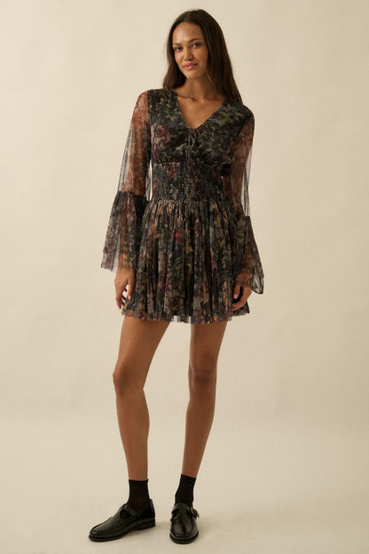 Pure Bliss Layered Floral Tulle Pleated Mini Dress