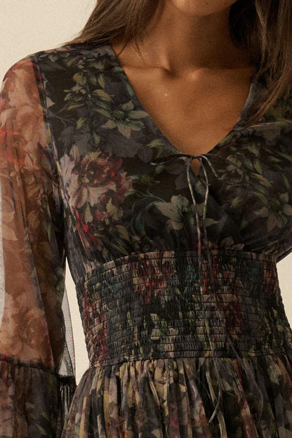 Pure Bliss Layered Floral Tulle Pleated Mini Dress