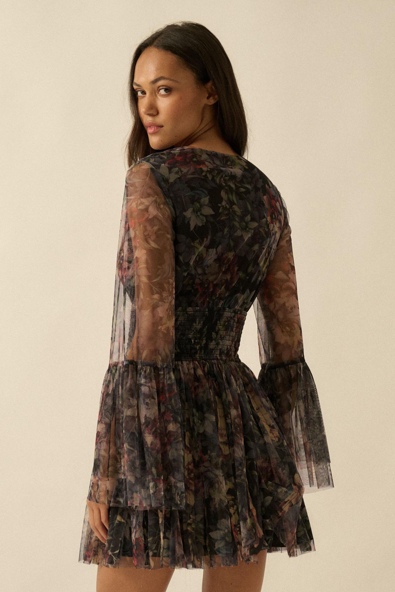 Pure Bliss Layered Floral Tulle Pleated Mini Dress