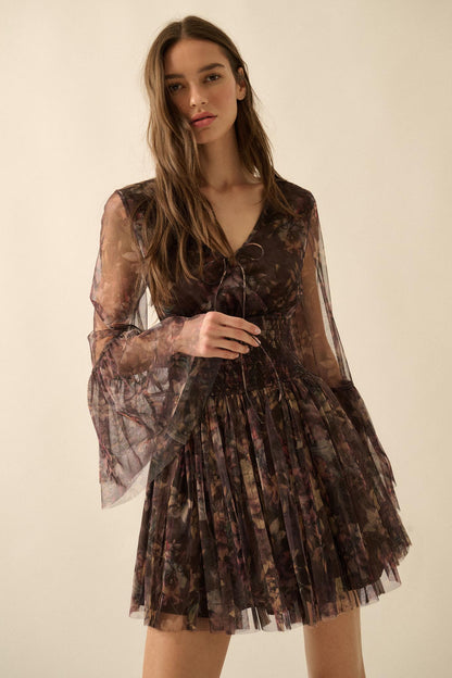 Pure Bliss Layered Floral Tulle Pleated Mini Dress