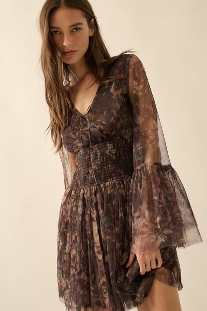 Pure Bliss Layered Floral Tulle Pleated Mini Dress