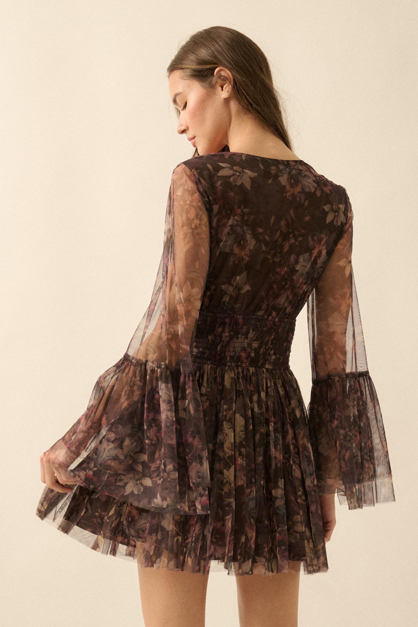 Pure Bliss Layered Floral Tulle Pleated Mini Dress