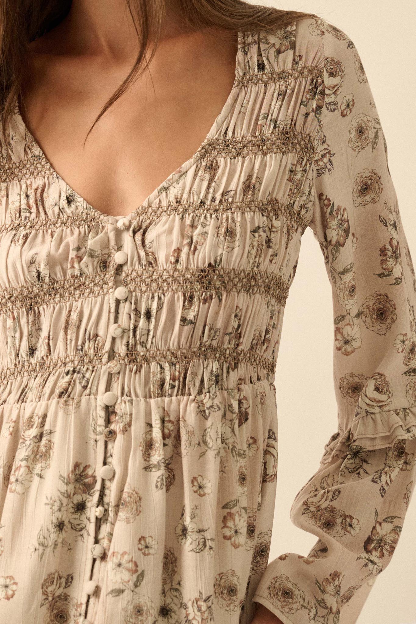 Forever in Bloom Floral Bell-Sleeve Midi Dress