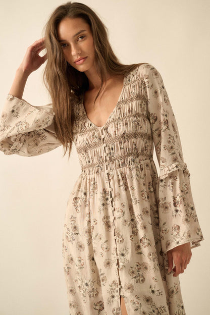 Forever in Bloom Floral Bell-Sleeve Midi Dress