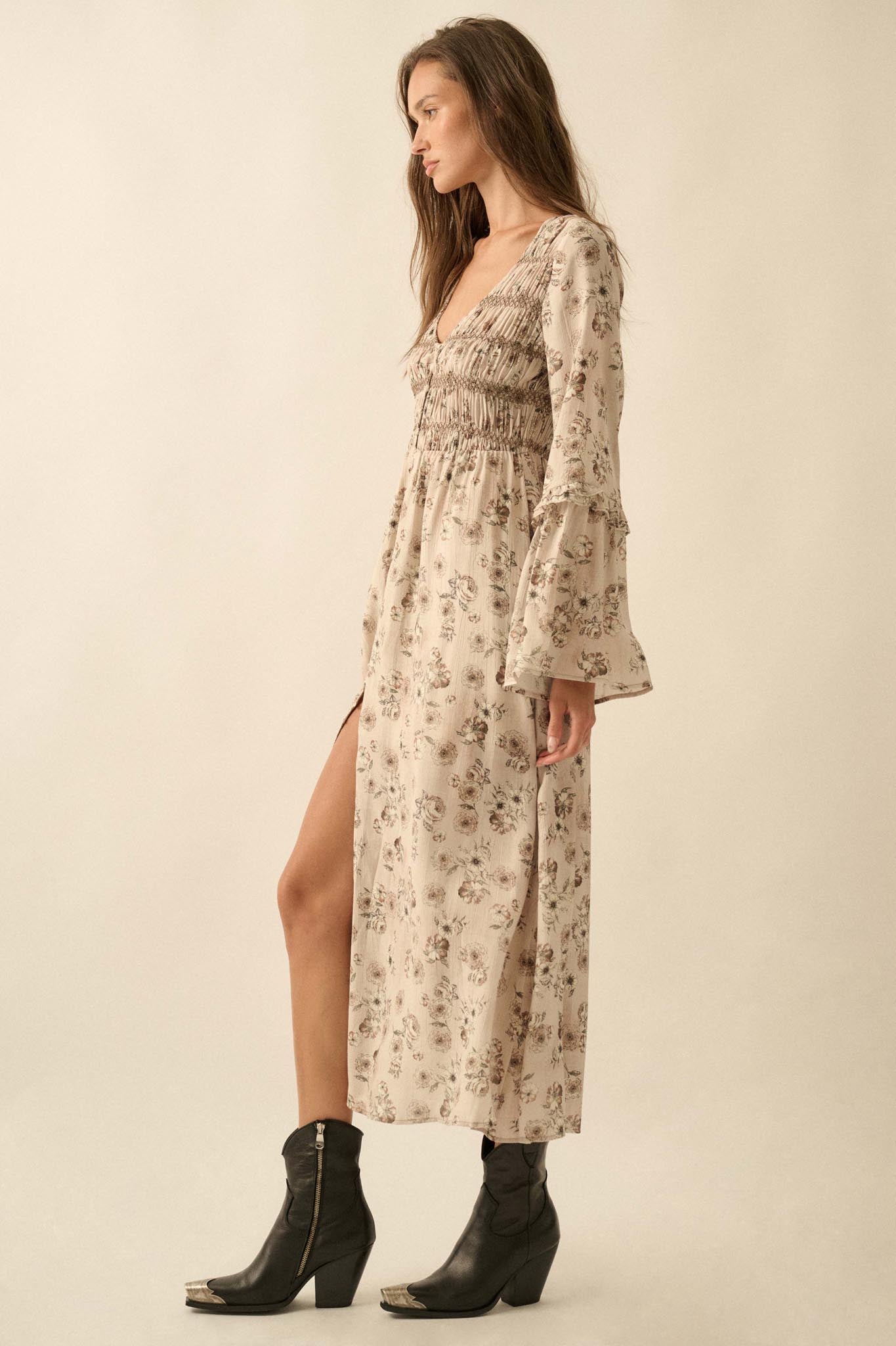 Forever in Bloom Floral Bell-Sleeve Midi Dress