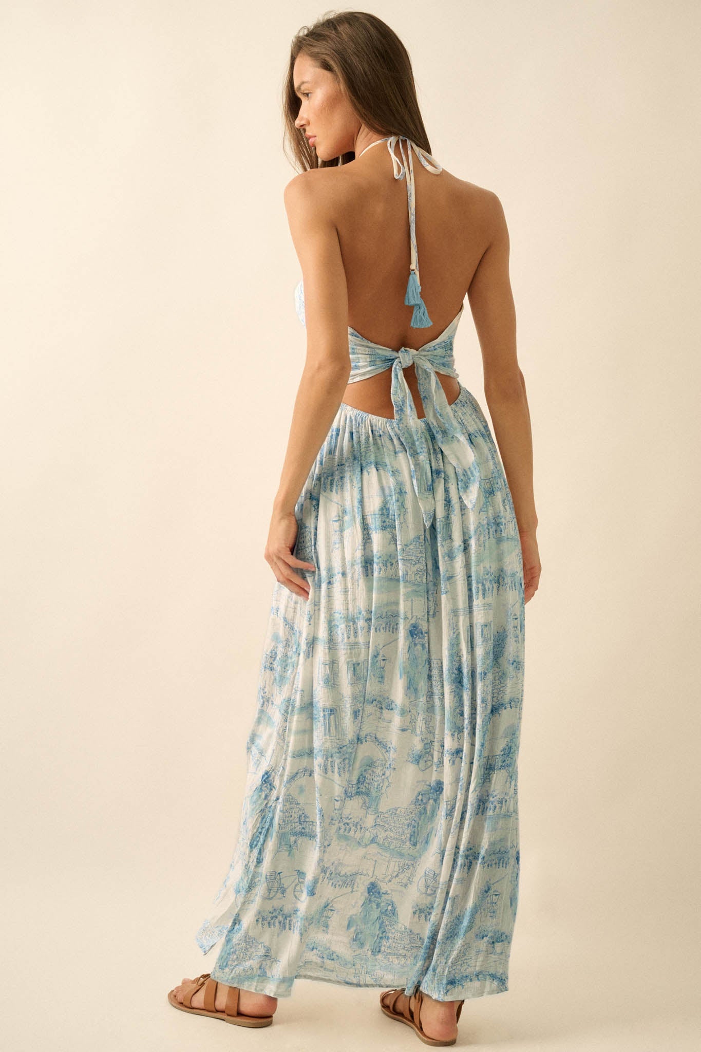 Scenic Beauty Toile Tie-Back Halter Maxi Dress