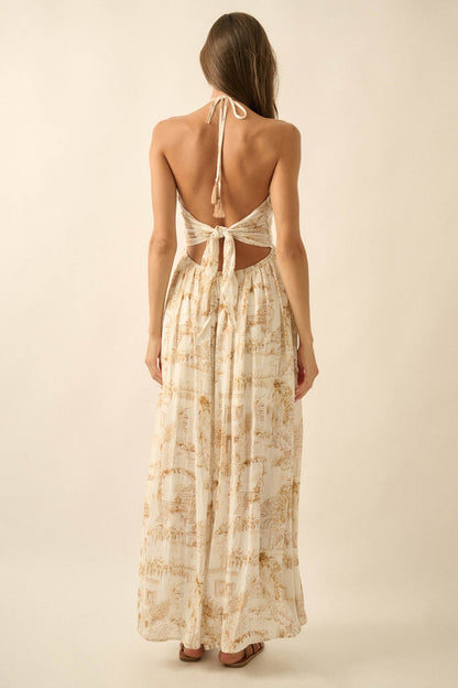 Scenic Beauty Toile Tie-Back Halter Maxi Dress