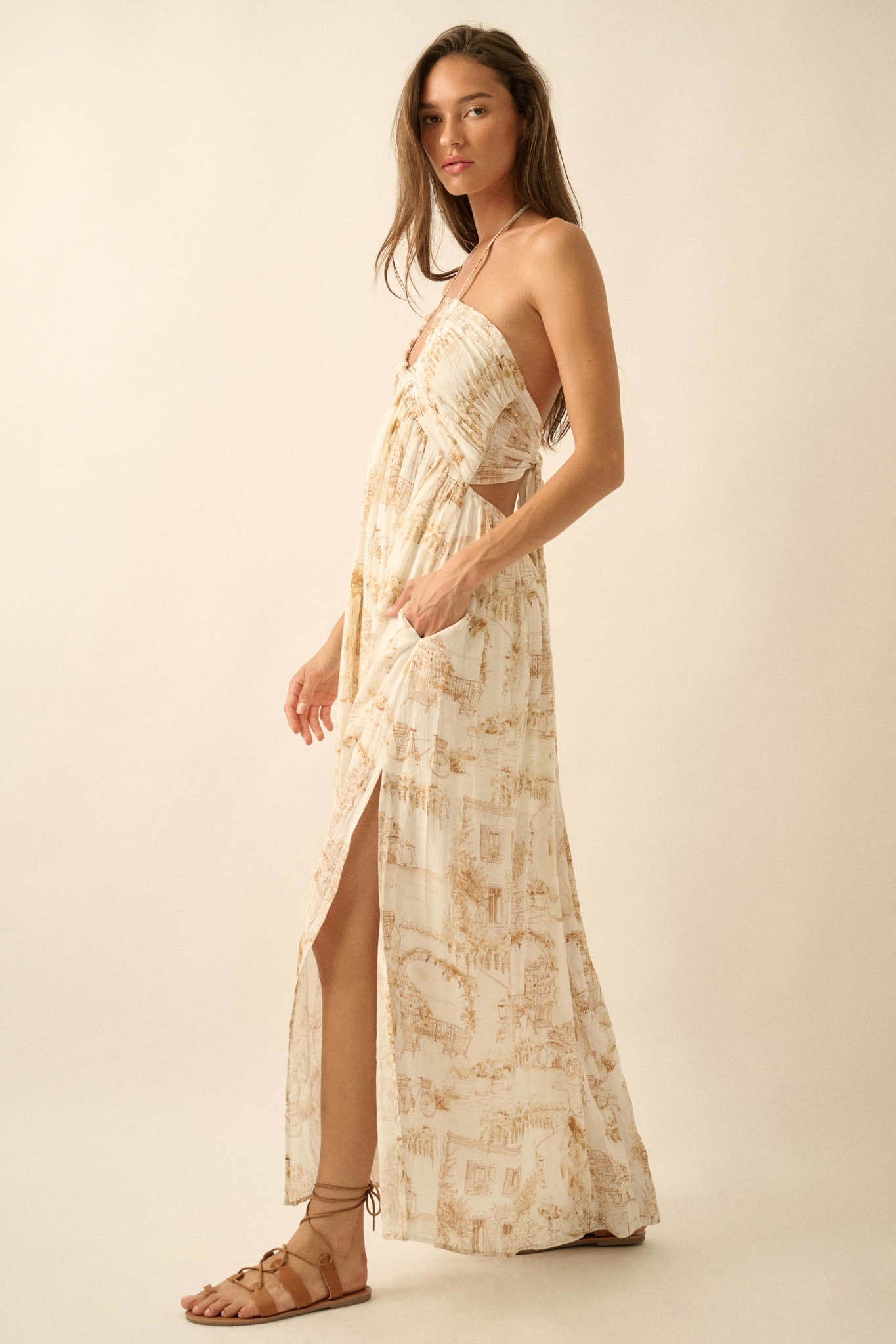 Scenic Beauty Toile Tie-Back Halter Maxi Dress