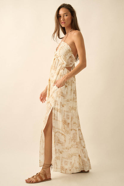 Scenic Beauty Toile Tie-Back Halter Maxi Dress